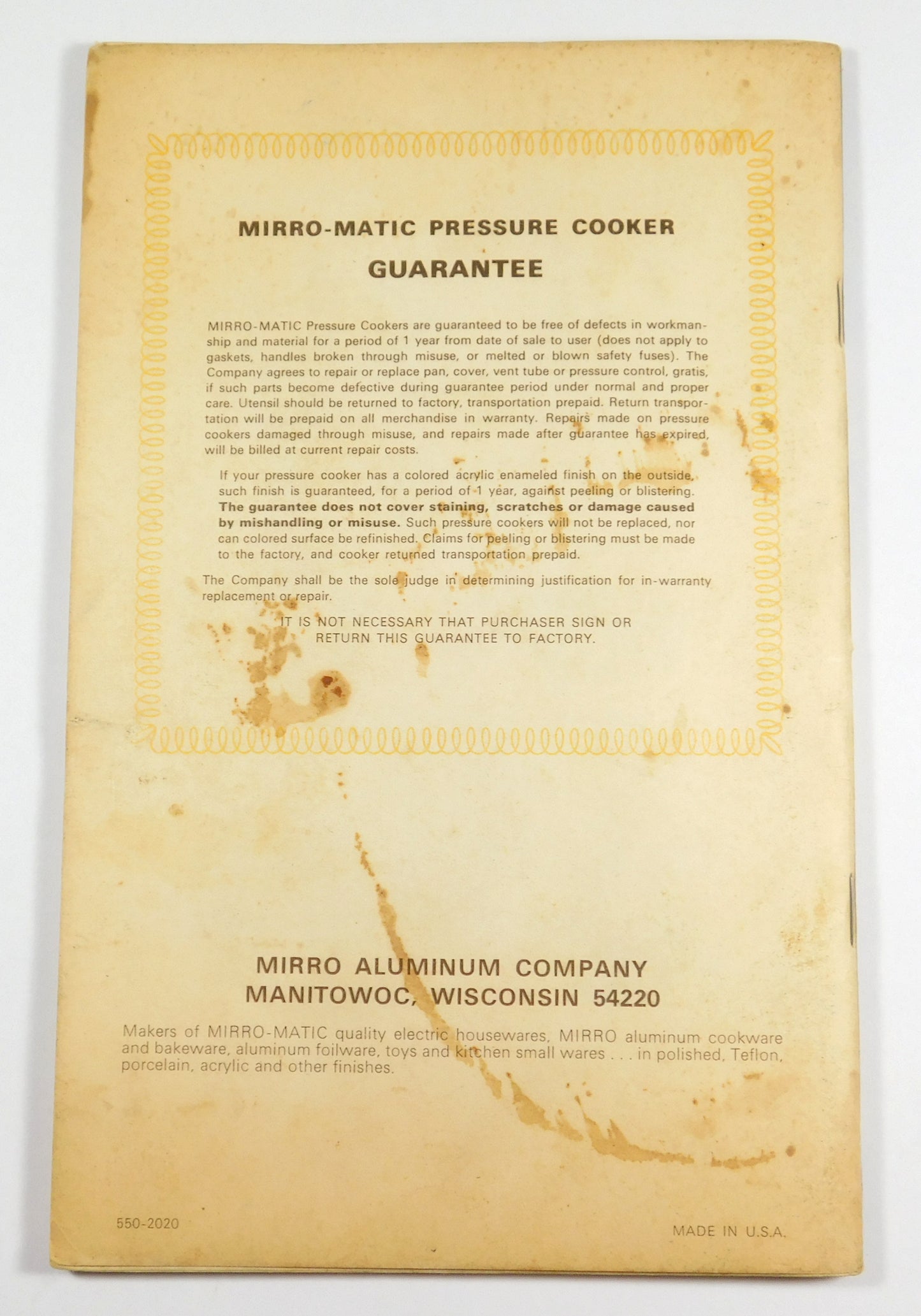 Vintage Mirro Matic Standard Model Speed Pressure Cooker Recipe Book