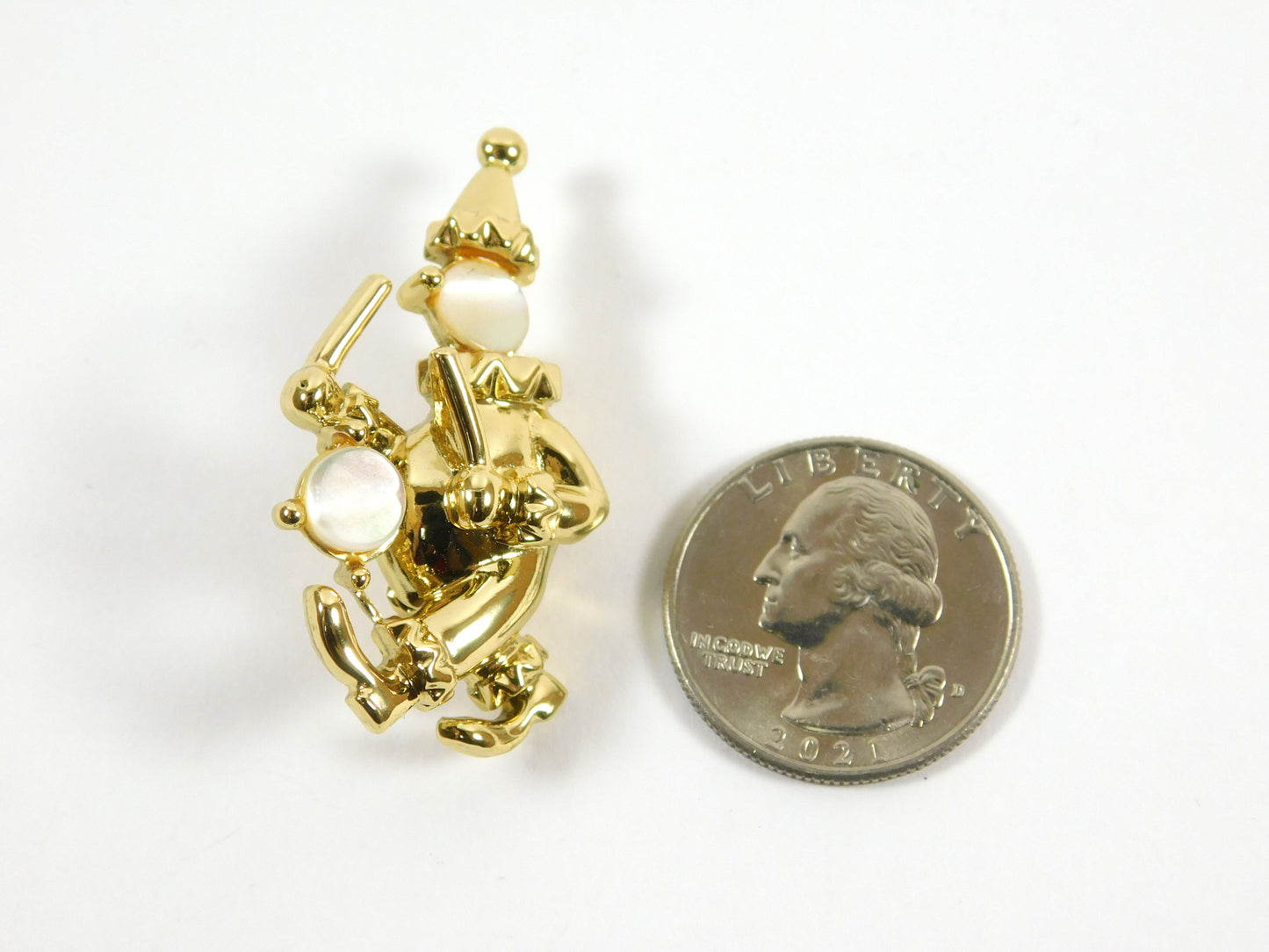 Vintage Gold Tone Clown with Drum Pin Brooch