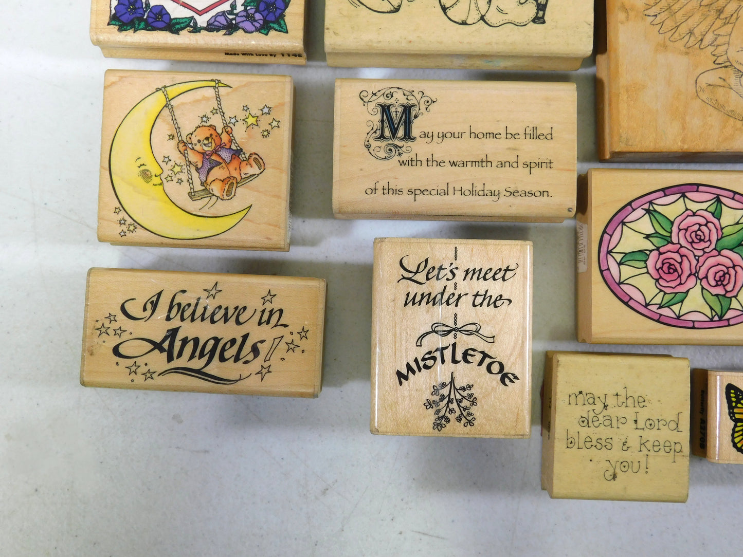 Lot of 26 Rubber Stamps, Flowers, Angels, Butterflies, Stars, Mickey Mouse