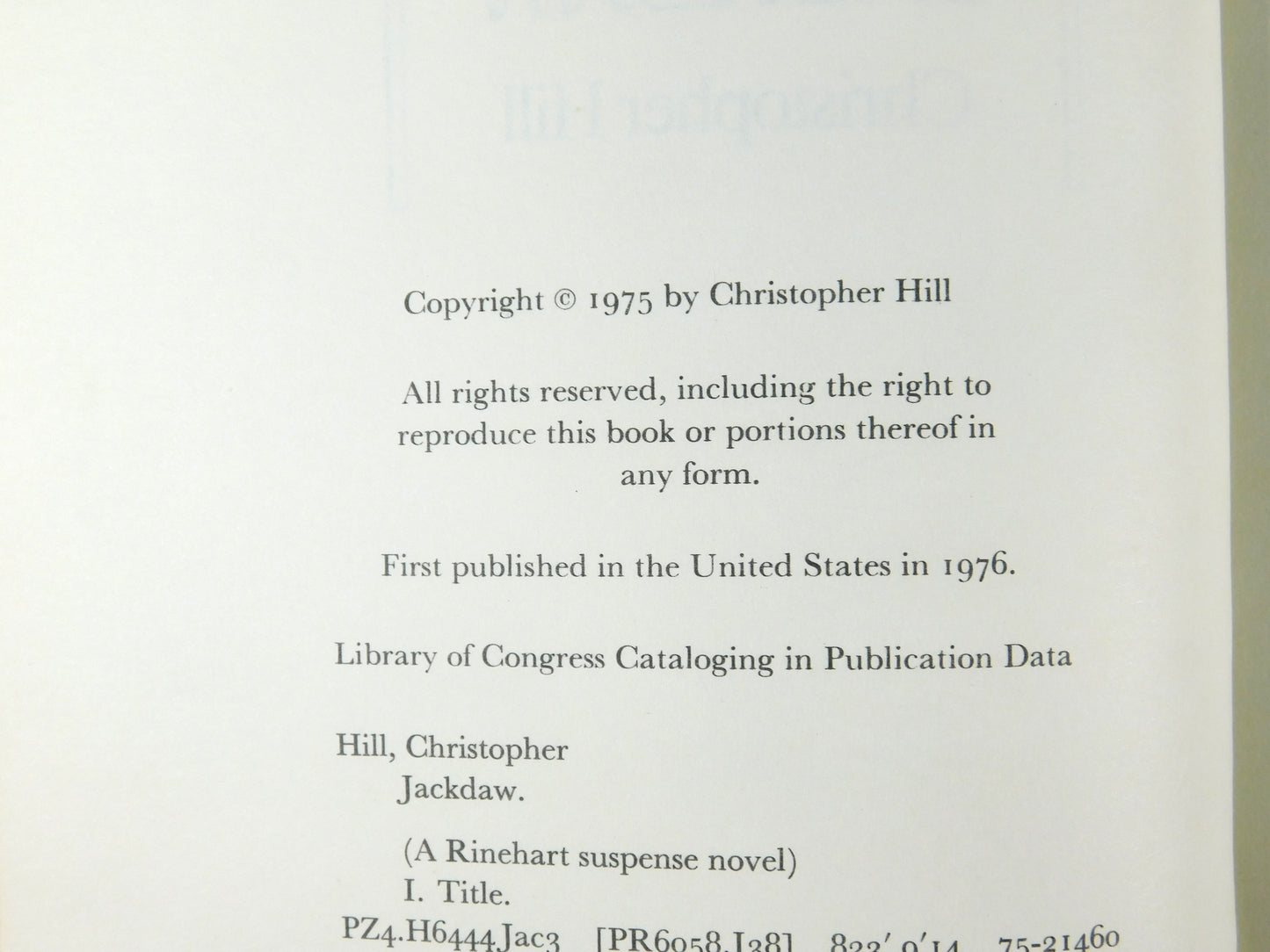 Jackdaw by Christopher Hill (1975, Hardcover)