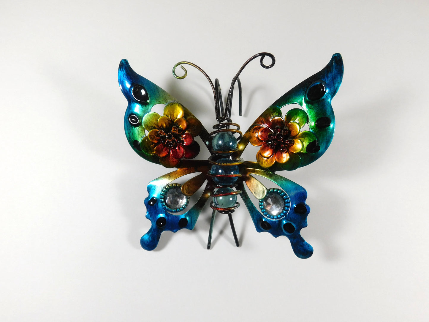 Set of 2 Metal Butterfly Pot Perchers Blue and Orange