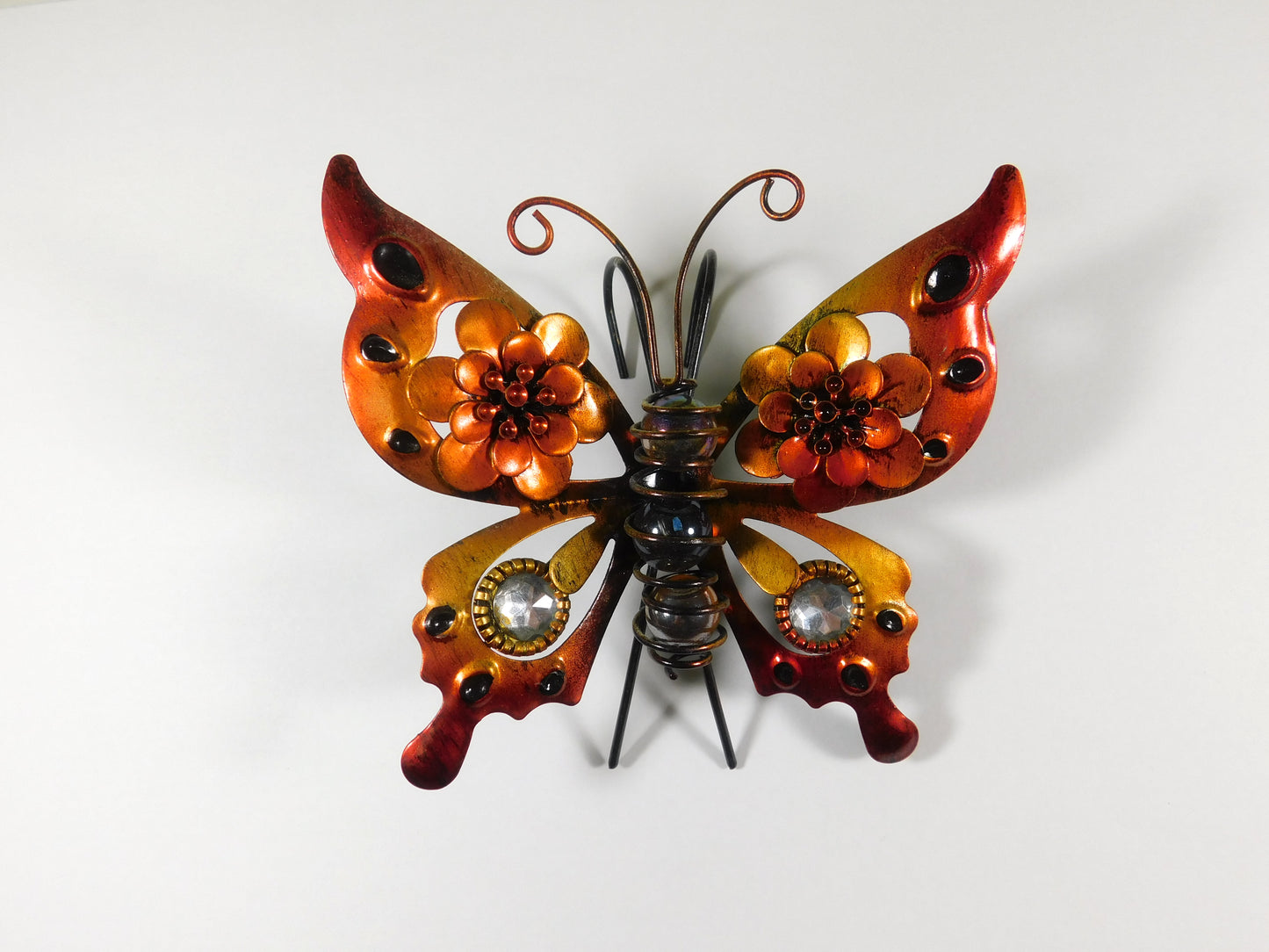 Set of 2 Metal Butterfly Pot Perchers Blue and Orange
