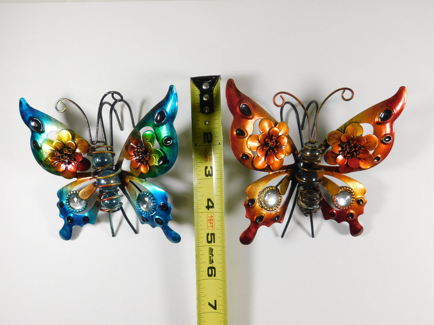 Set of 2 Metal Butterfly Pot Perchers Blue and Orange