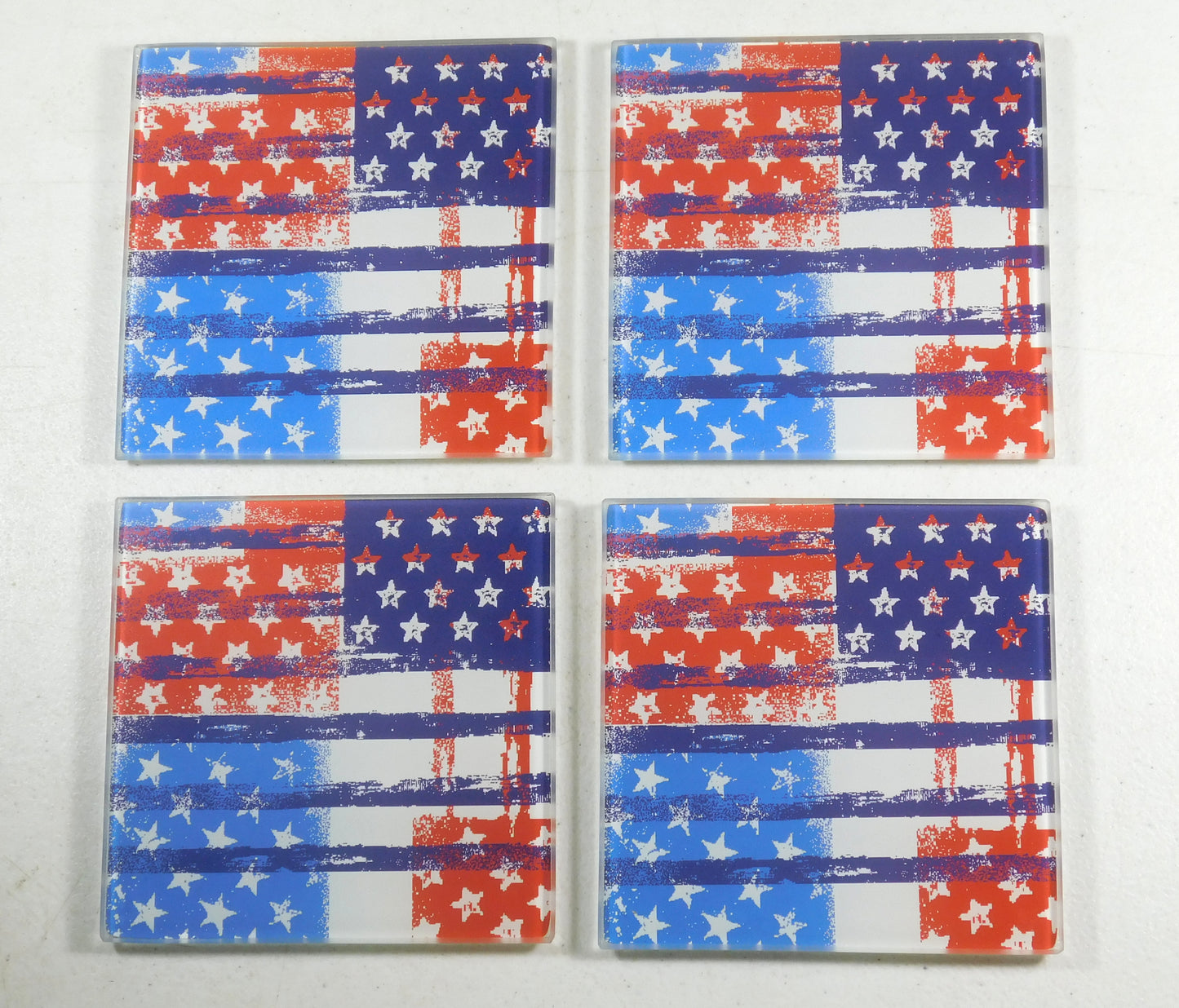 Set of 4 Americana Red White and Blue Square Patchwork Coasters