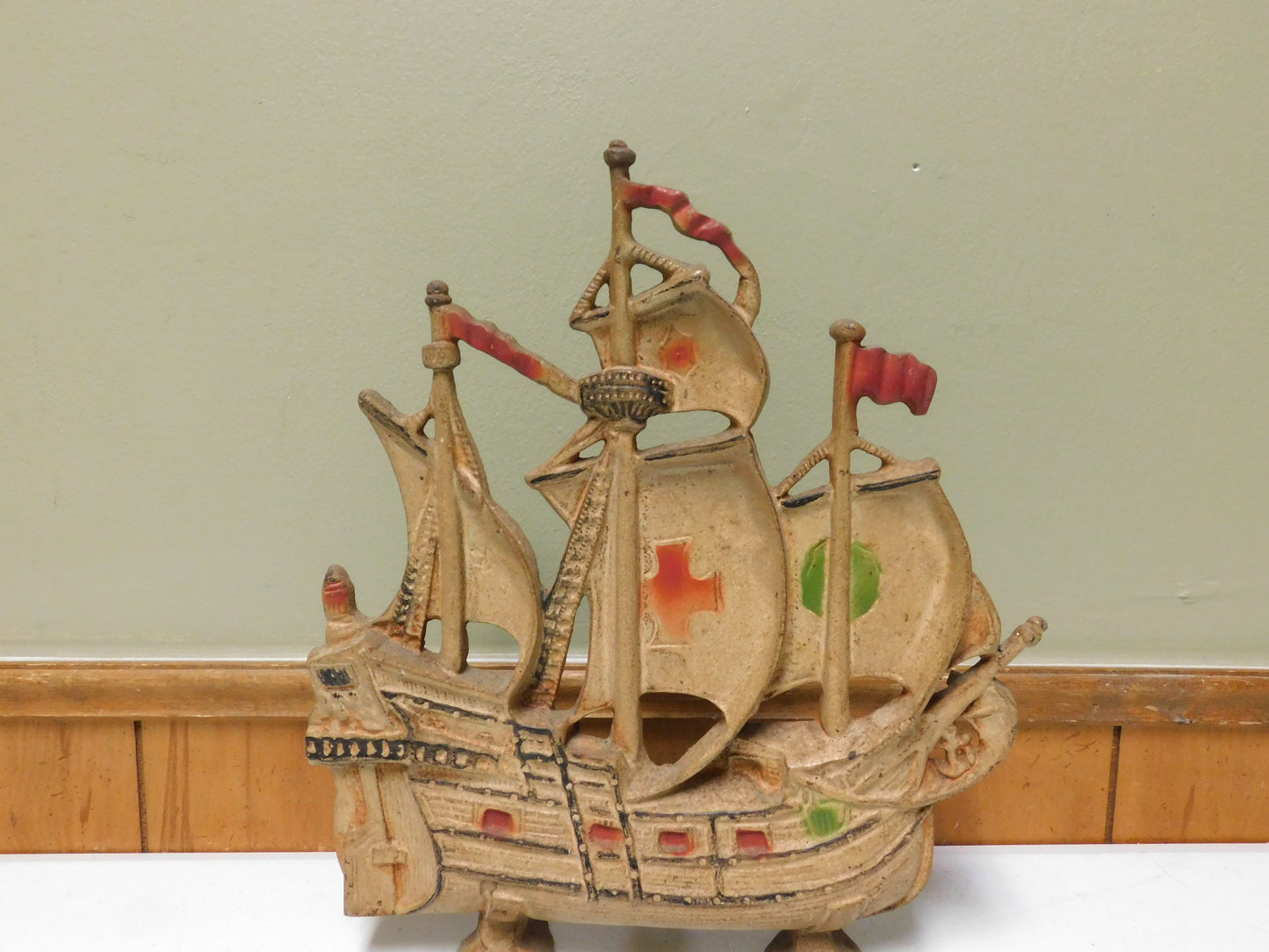 Vintage Metal Door Stop Ship Boat Spanish Galleon