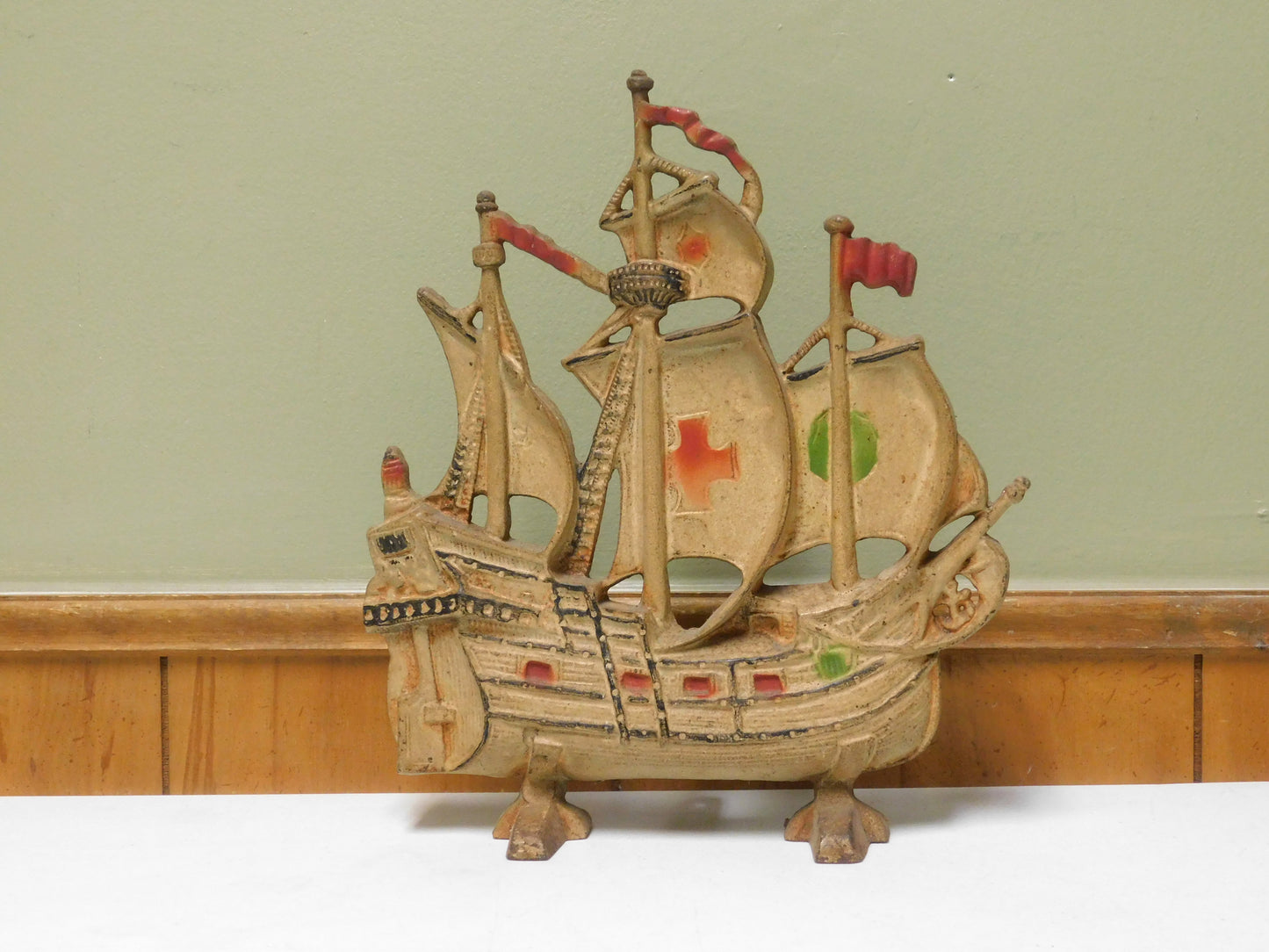 Vintage Metal Door Stop Ship Boat Spanish Galleon
