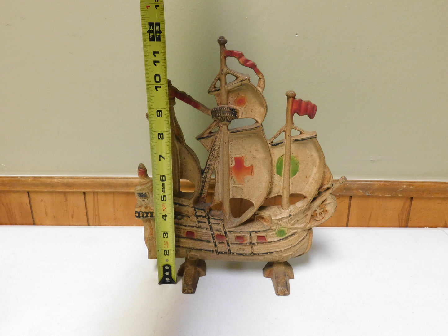 Vintage Metal Door Stop Ship Boat Spanish Galleon