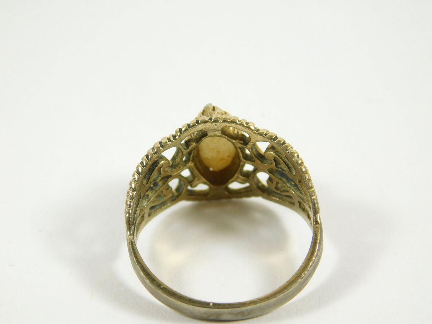 Vintage Joseph Esposito White Opal Marquise Filigree Ring 14K GE ESPO Size 8