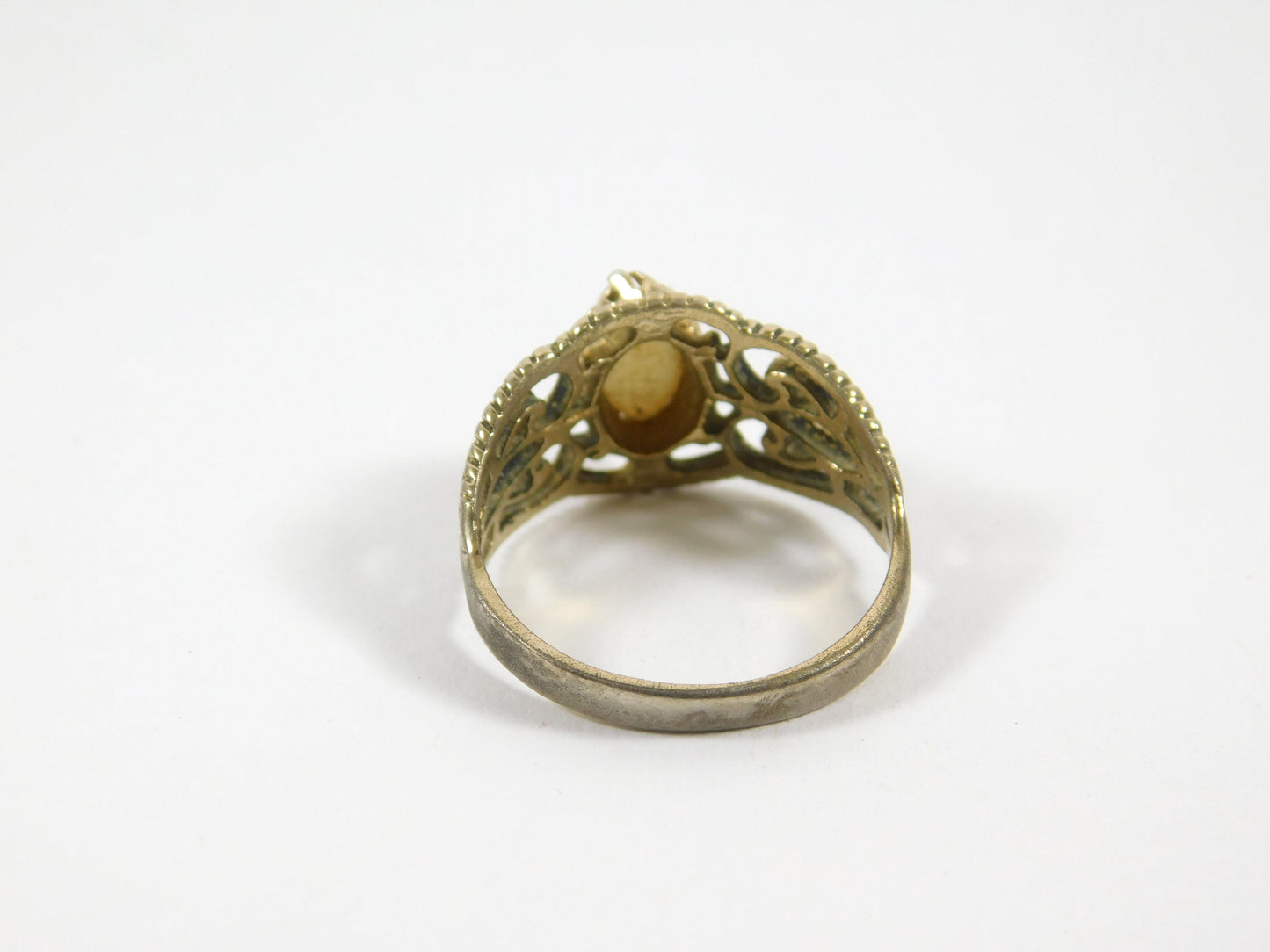 Vintage Joseph Esposito White Opal Marquise Filigree Ring 14K GE ESPO Size 8