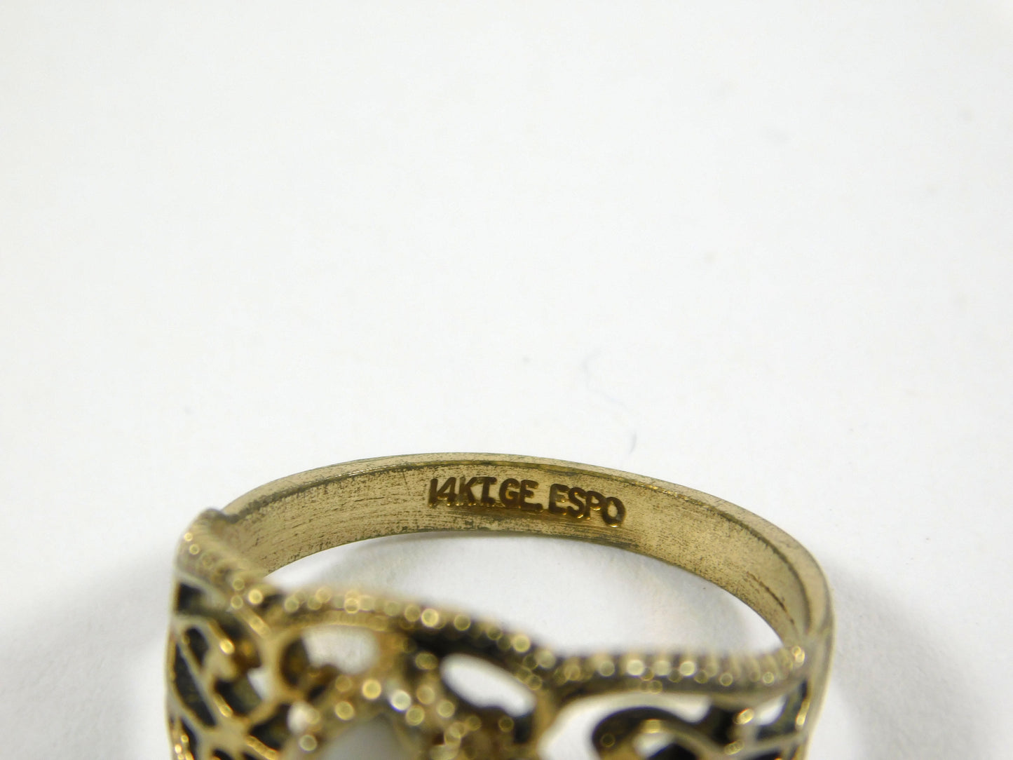 Vintage Joseph Esposito White Opal Marquise Filigree Ring 14K GE ESPO Size 8