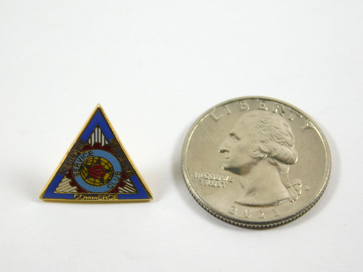 Vintage Service Club Friendship, Commerce, Patriotism Triangle Lapel Pin