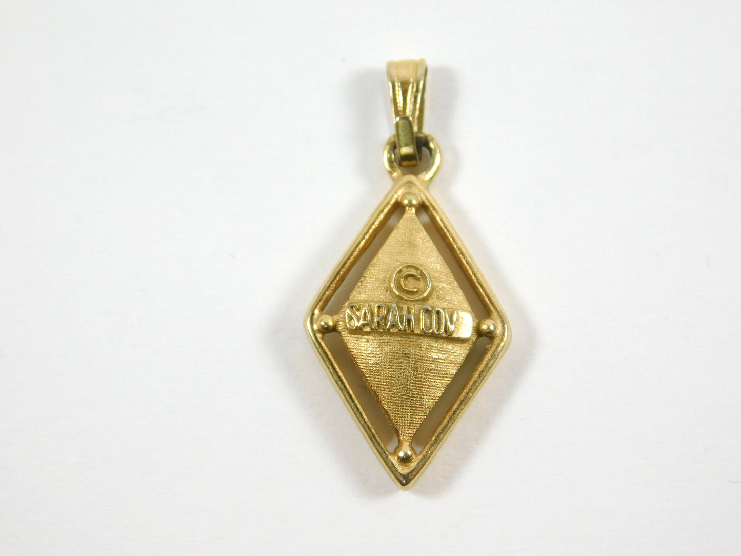 Vintage Sarah Coventry Gold Tone Classic Diamond-Shaped Pendant with Faux Pearl