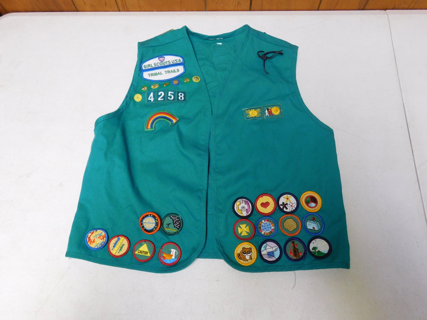 Vintage Girl Scouts USA Tribal Trails Vest and Sash with Patches