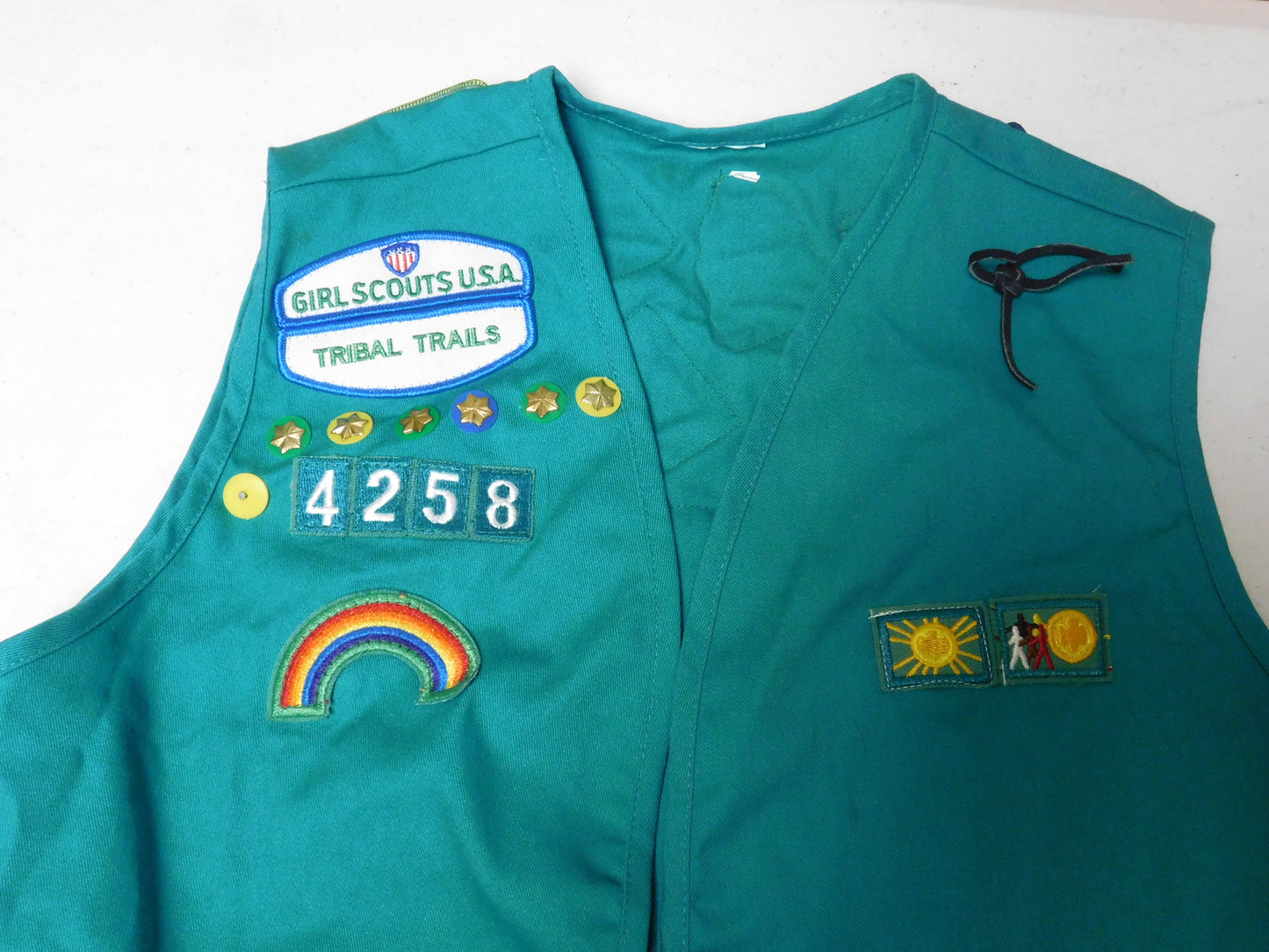 Vintage Girl Scouts USA Tribal Trails Vest and Sash with Patches
