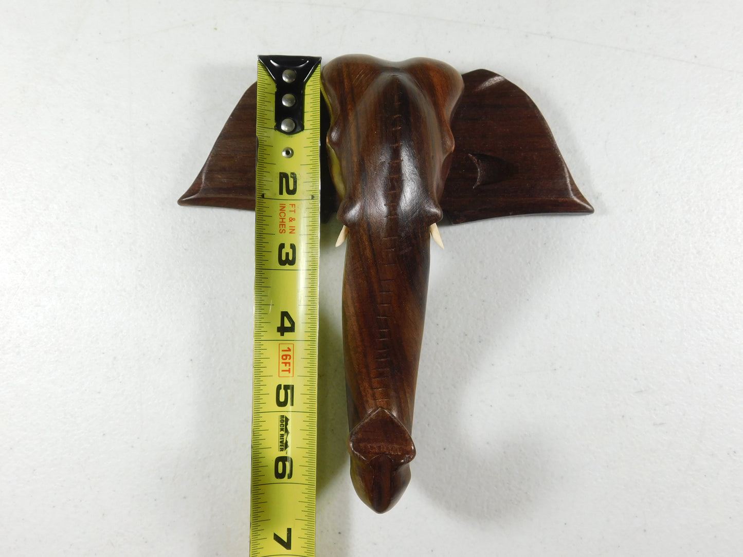 Vintage Hand Carved Wooden Elephant Head Wall Hanging Hook
