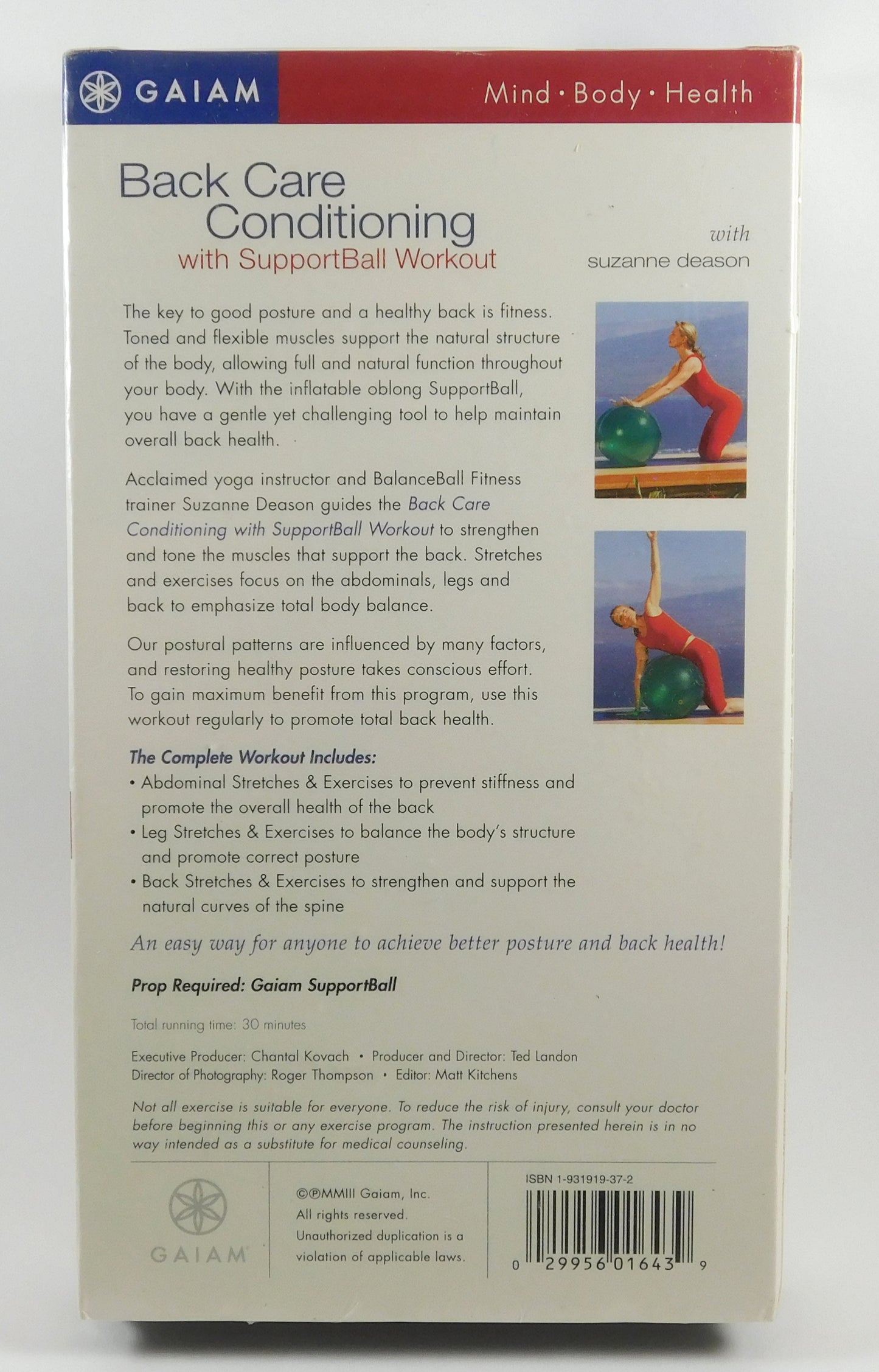 Back Care Conditioning with Support Ball Workout (VHS, 2003) Factory Sealed