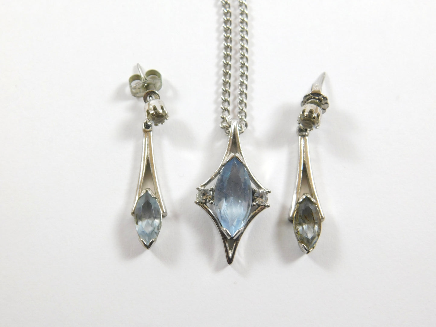 Vintage Avon Silver Tone Crystal Palace Necklace and Drop Earrings