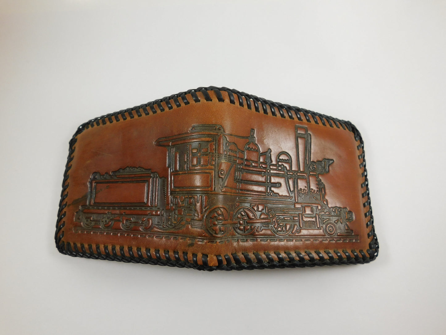 Vintage Leather Wallet Billfold with Train