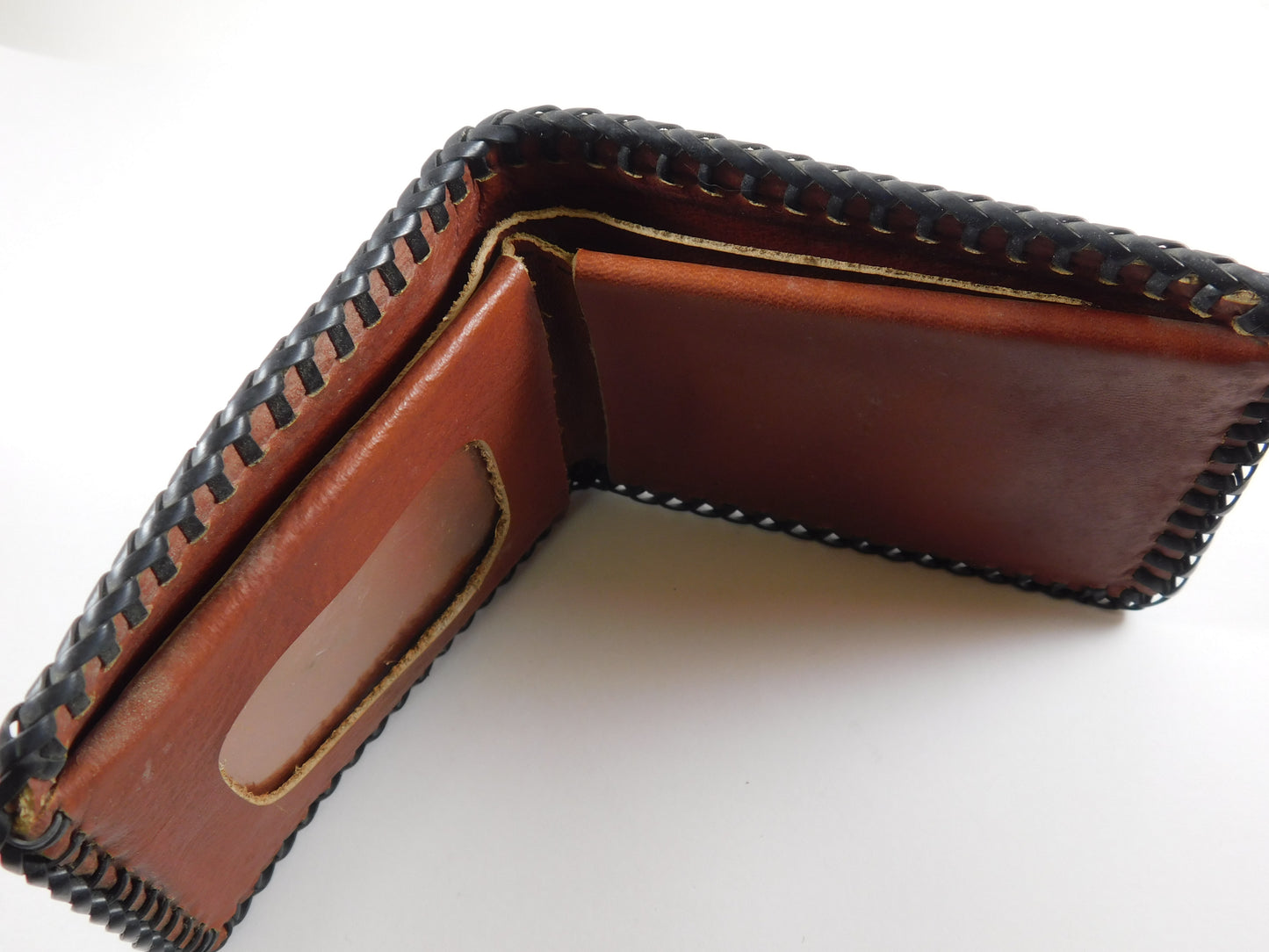 Vintage Leather Wallet Billfold with Train