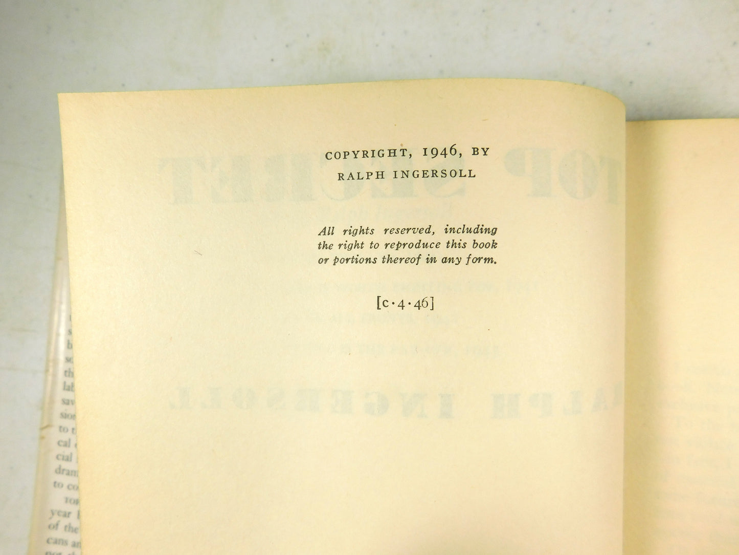 Vintage 1946 Top Secret by Ralph Ingersoll Book
