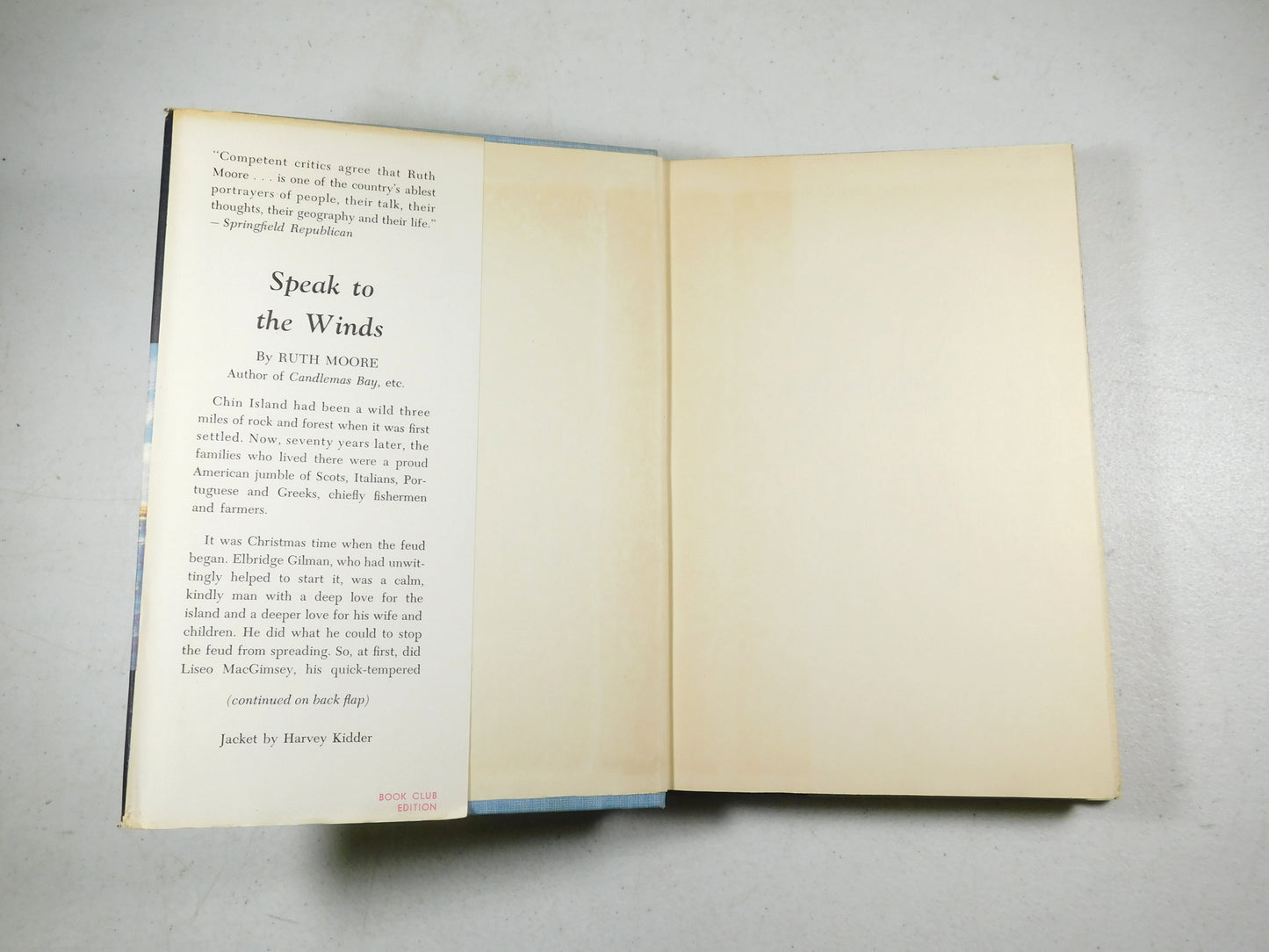 Speak To The Winds by Ruth Moore Vintage Hardcover 1956 Book Club Edition