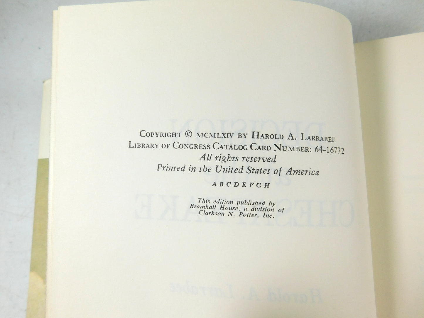 Vintage 1964 Decision at the Chesapeake by Harold A. Larrabee