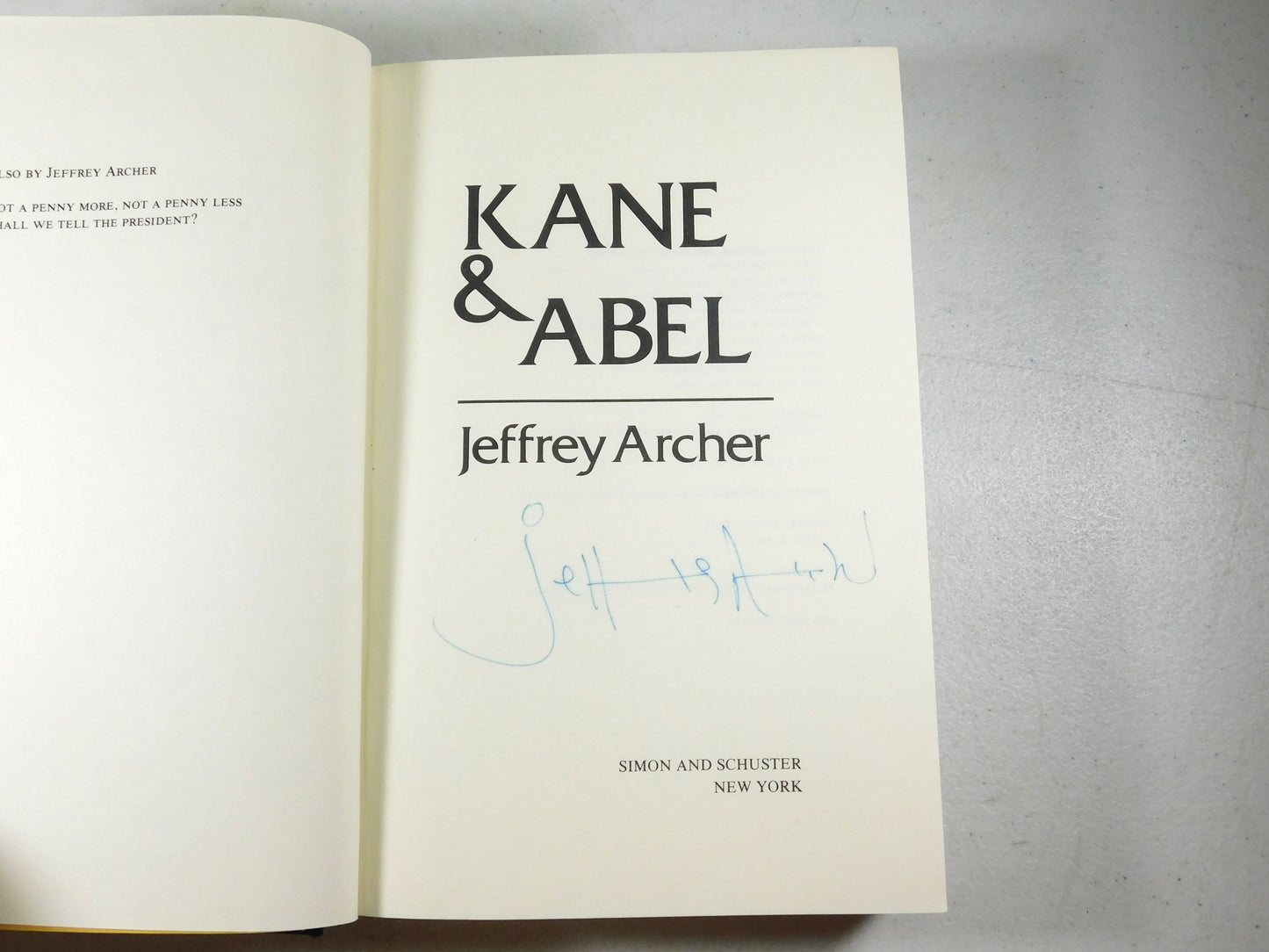 Kane & Abel by Jeffrey Archer Signed Copy