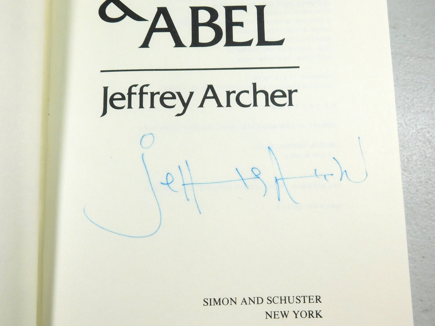 Kane & Abel by Jeffrey Archer Signed Copy