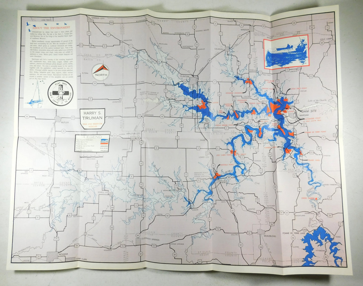 Harry S Truman Dam And Reservoir Paper Map/Brochure Vintage Dam Memorabilia 1971