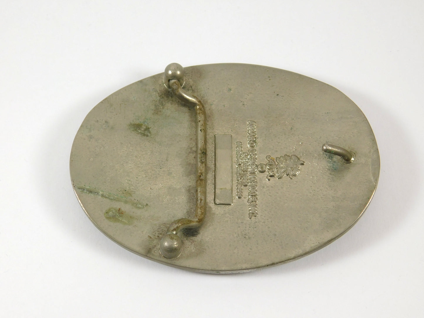 Vintage Award Design Meals ADM Silvertone Belt Buckle Oil Rig Pump