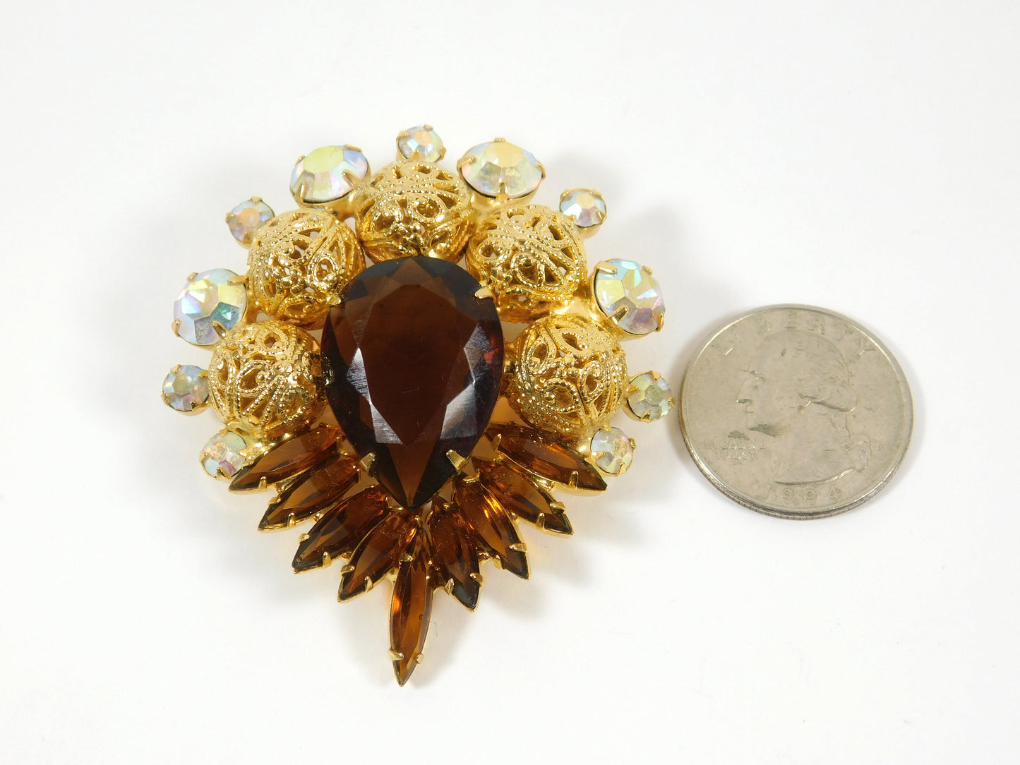 Vintage Brown Pear Pin Brooch Estate Costume Jewelry