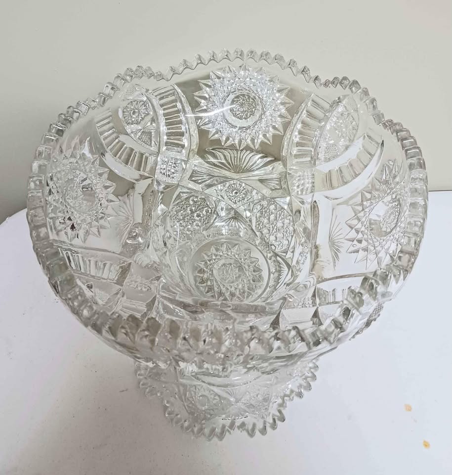 Vintage XL Cut Crystal Punch Bowl and Pedestal