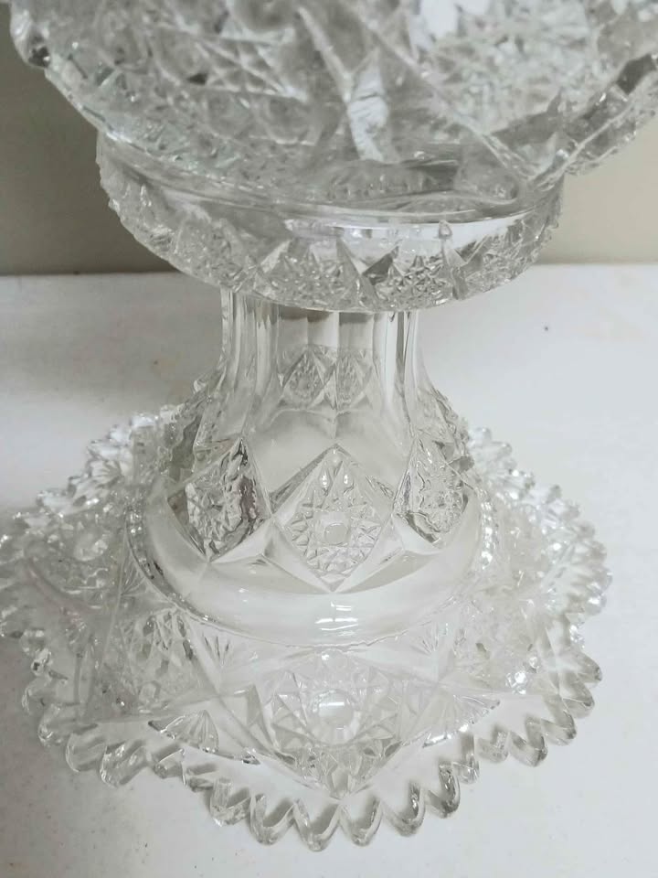 Vintage XL Cut Crystal Punch Bowl and Pedestal