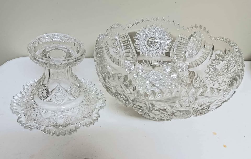 Vintage XL Cut Crystal Punch Bowl and Pedestal