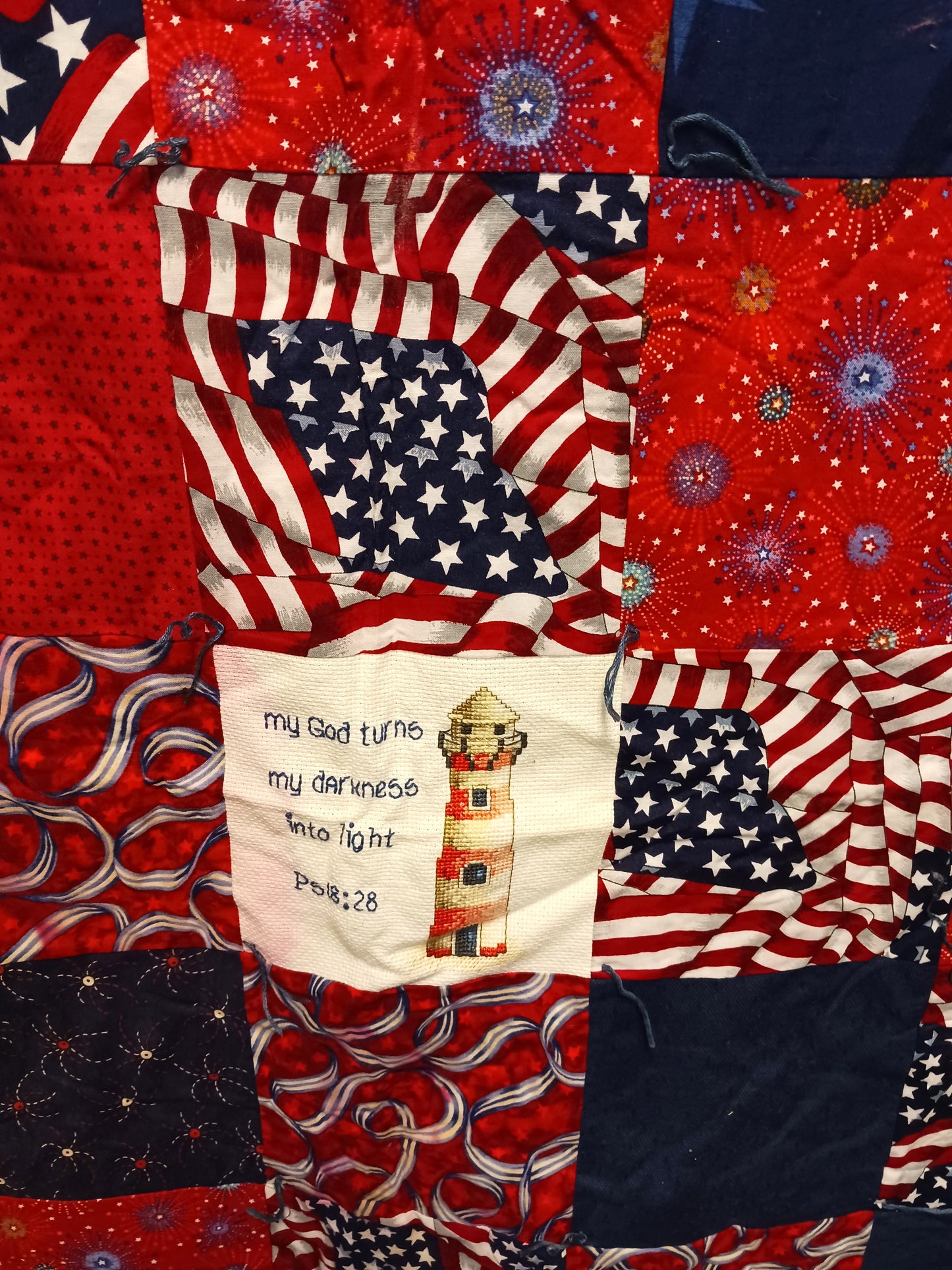 Vintage Light House Patriotic Quilt