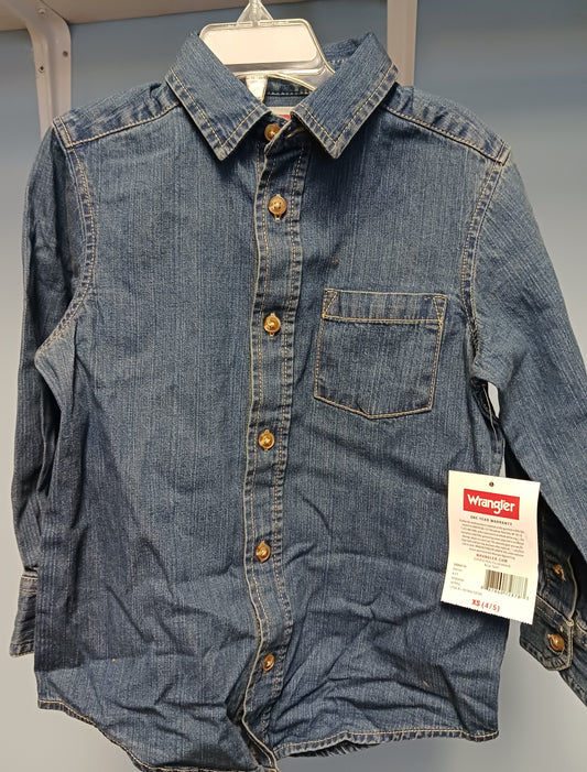 Chid's Wrangler Denim Long Sleeve But Up Shirt Size XS