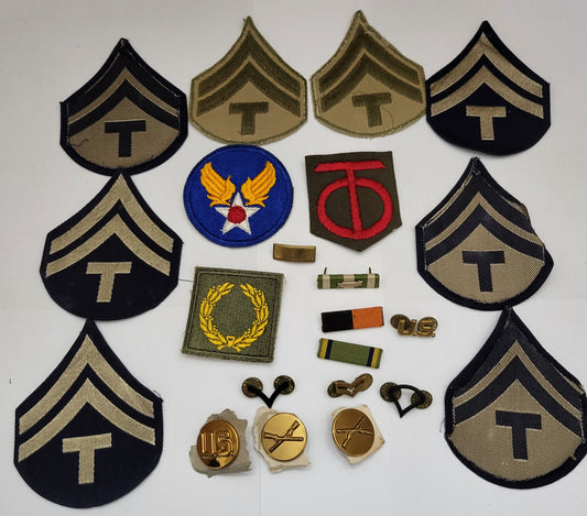 Vintage Estate Sale Militaria Metals Patches Pins Mixed Lot