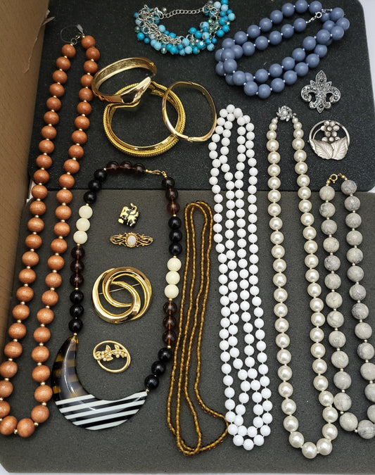 Estate Sale Jewelry Lot Pins Bracelets Necklaces Vintage to Now Mixed