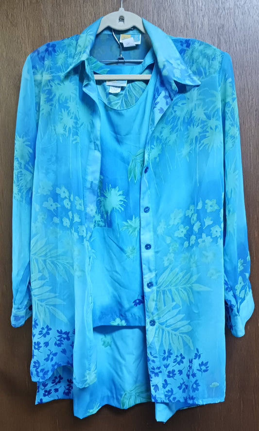 Sea Suns Skirt Top and Sheer Blouse Set Size Large