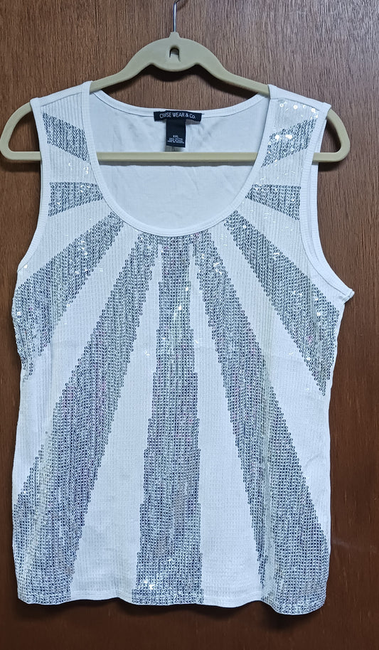 Cruise Wear & Co White and Sequin Tank Top 2XL