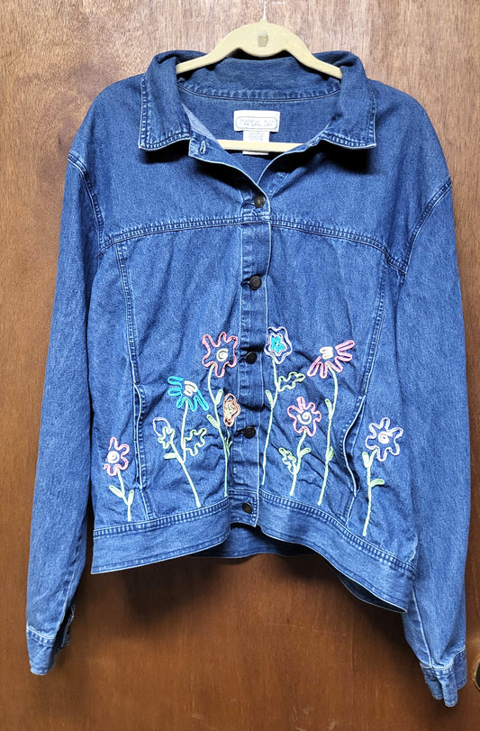 Vintage Mandal Bay Denim Jacket Embroidered Women's Floral Jean Jacket XXL