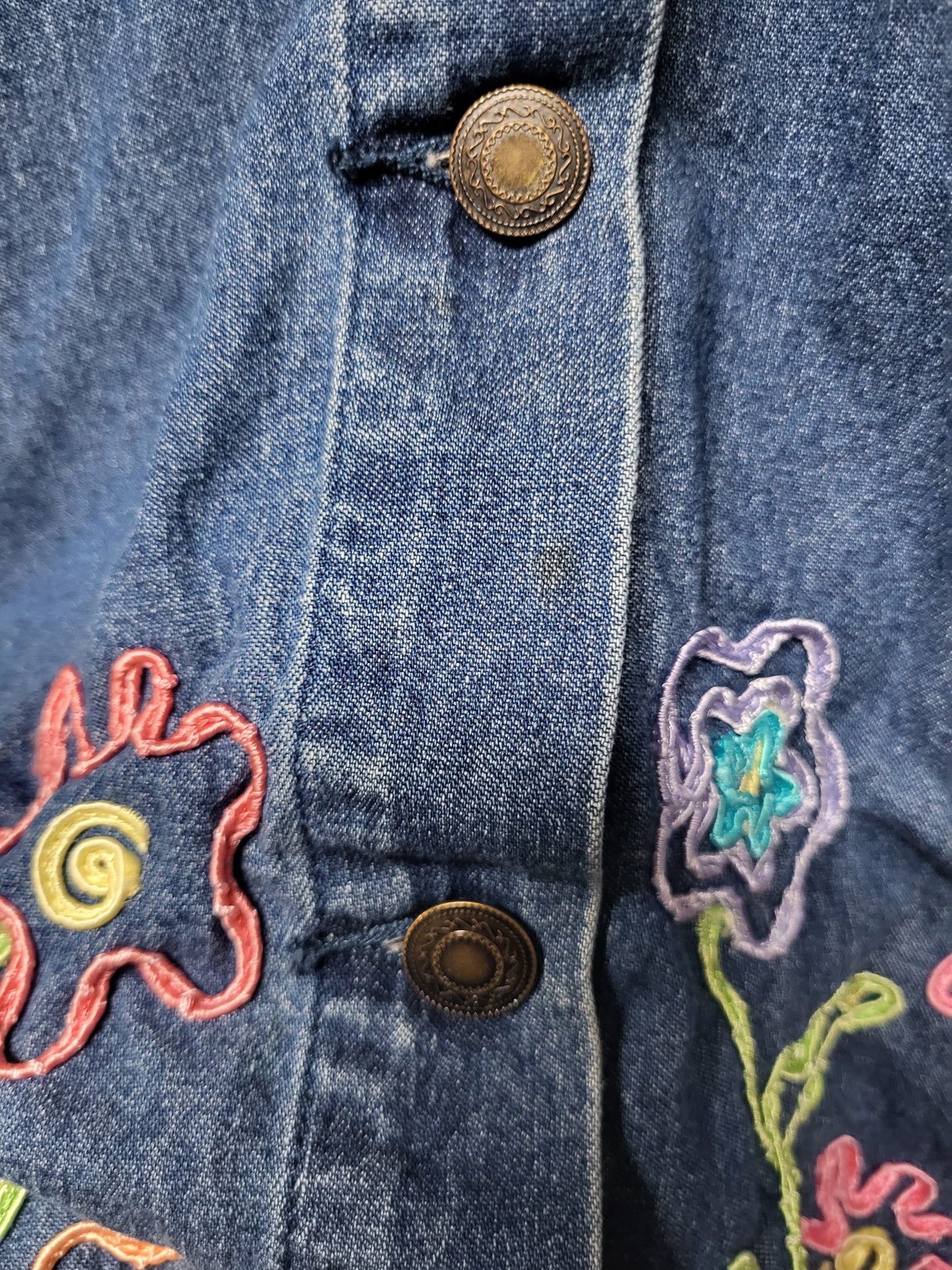 Vintage Mandal Bay Denim Jacket Embroidered Women's Floral Jean Jacket XXL