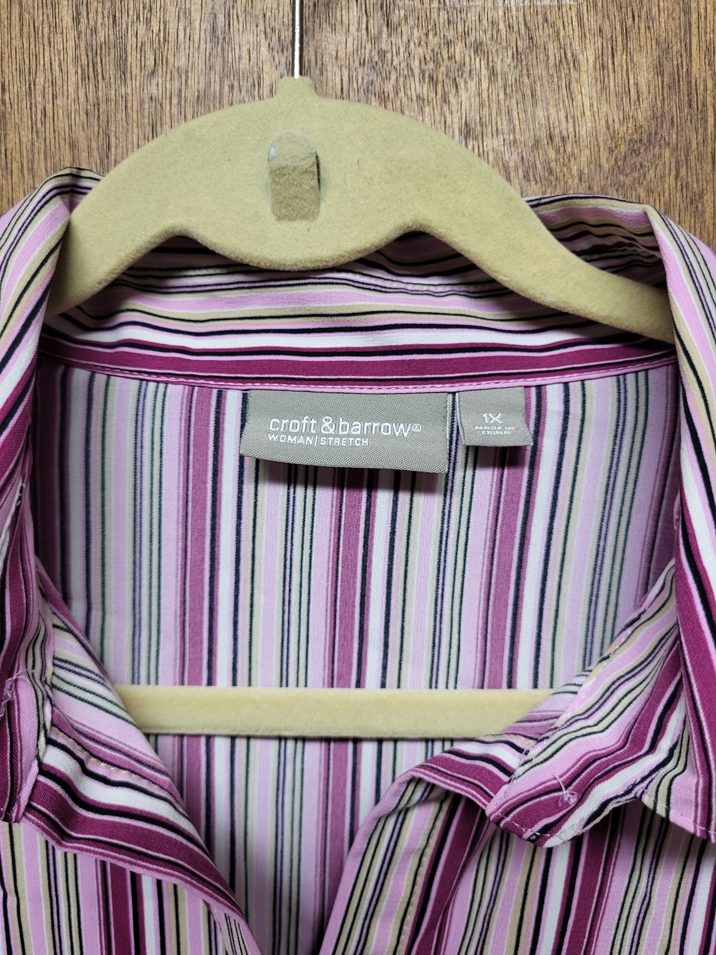 Croft and Barrow Woman Stretch Purple Stripes Button Up Dress Shirt 1X