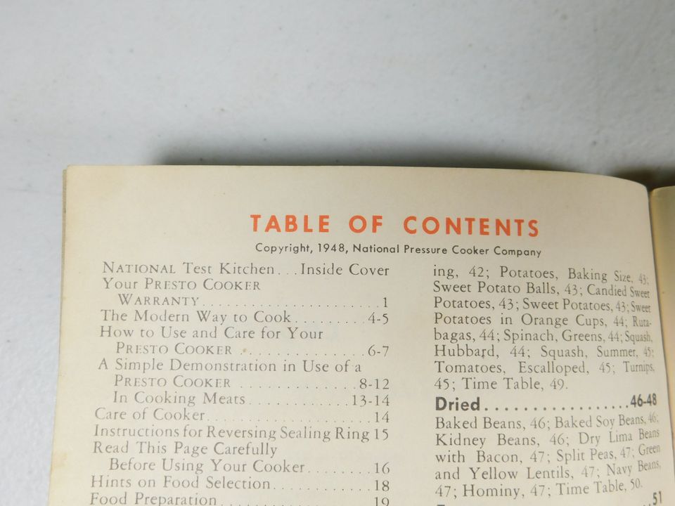 Vintage 1948 National Presto Cooker Recipe Book for Model 40