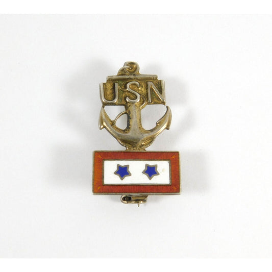 Vintage Sterling USN Navy 2 Star Anchor Pin