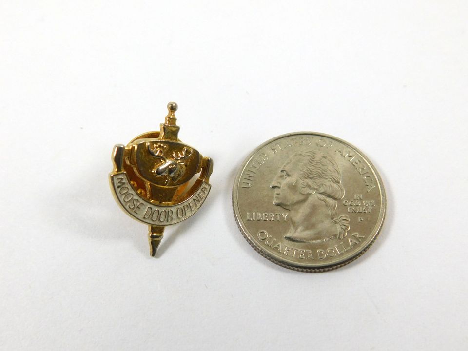 Vintage Moose Door Opener Gold Tone Lapel Pin Costume Jewelry