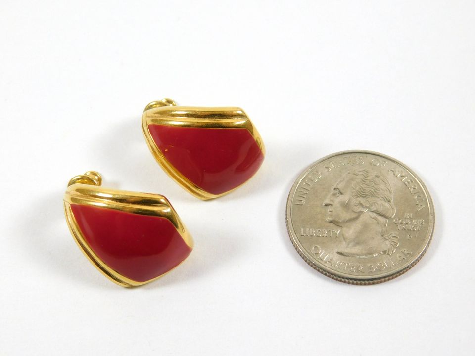 Vintage Red and Gold Tone Monet Earrings