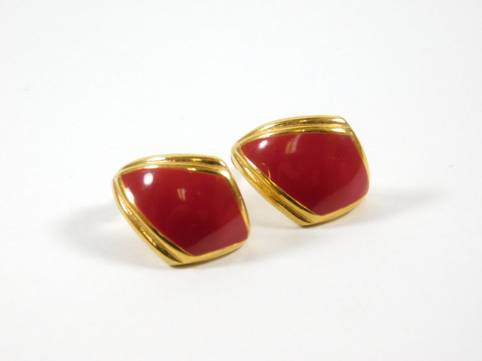 Vintage Red and Gold Tone Monet Earrings