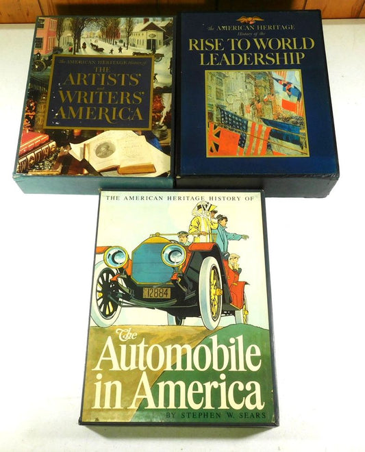 5 Vintage American Heritage History Books - Artists Writers, Rise to World Leadership, Automobiles