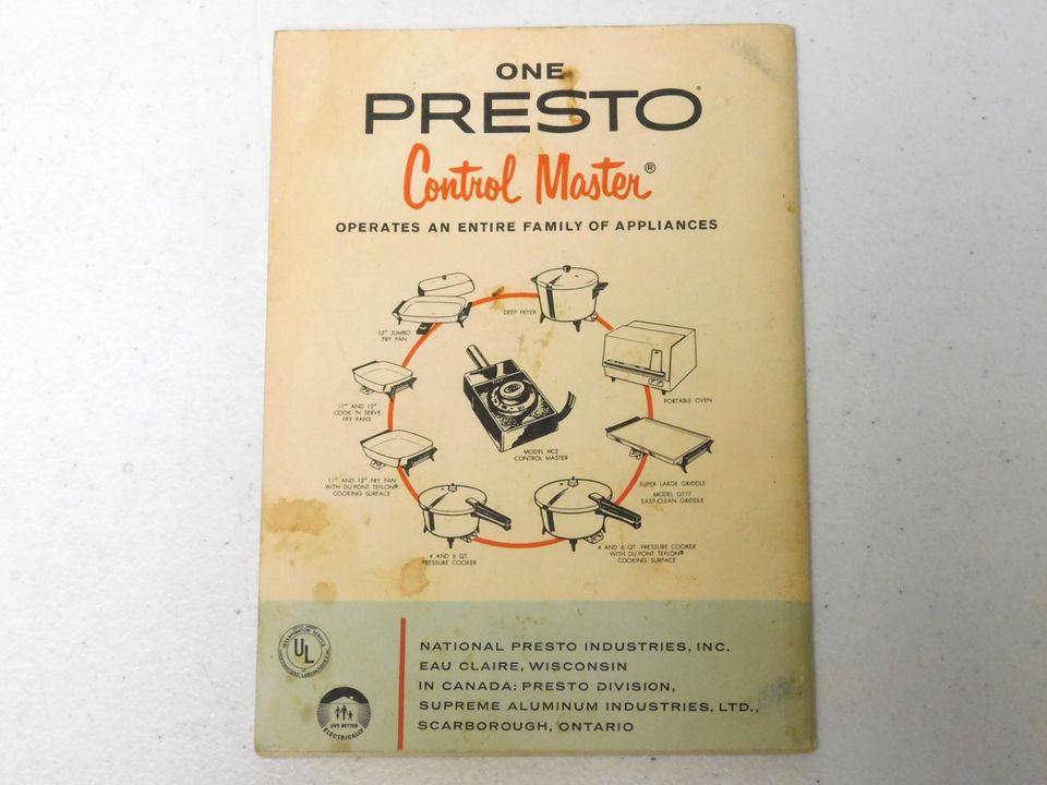 Vintage 1966 Presto Pressure Cooker Instructions and Cooking Time Tables Recipe Book